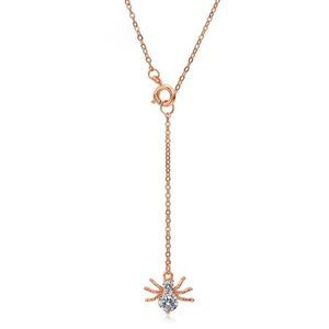 Climbing Spider Y Drop Lariat Thin Dainty Rose Gold Necklace